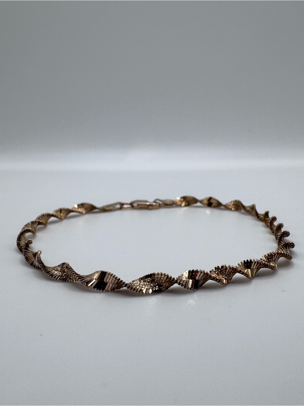 Gold Vermeil Sterling Silver 925 Twisted Flat Chain Bracelet 8”